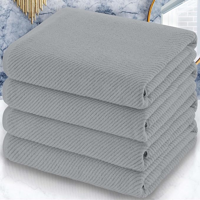 VOOVA & MOVAS Grey Bath Towels, Large 30" x 56" - 100% Cotton | Quick Dry | Light Weight | Thick | Soft | Absorbent, Bath Towels Set for Bathroom, Luxury Shower Towel, Towel Gift Set, Gray