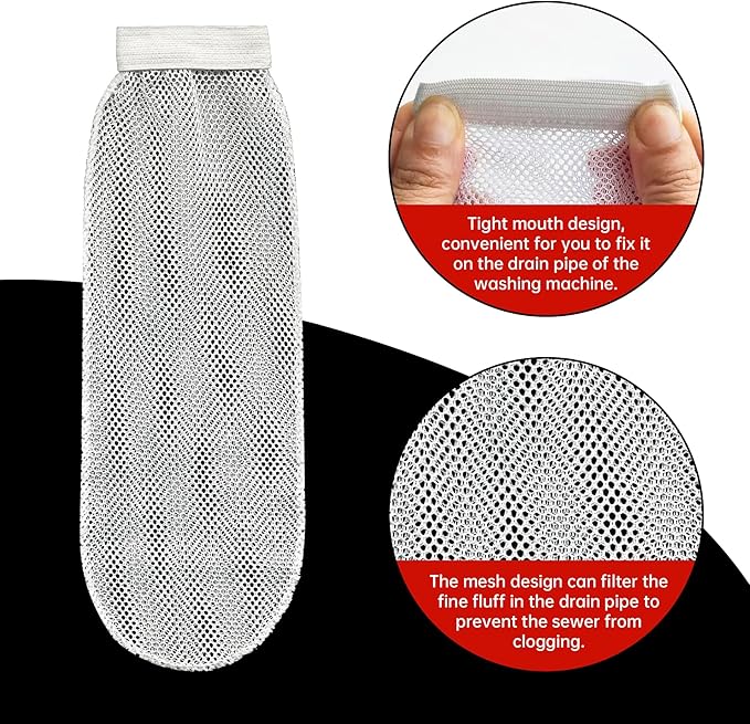 64-Piece Lint Trap and Cable Ties Set for Washing Machine, Includes 16 Nylon Mesh Lint Traps and 48 Cable Ties, Easy and Effective Lint Filtration (White)