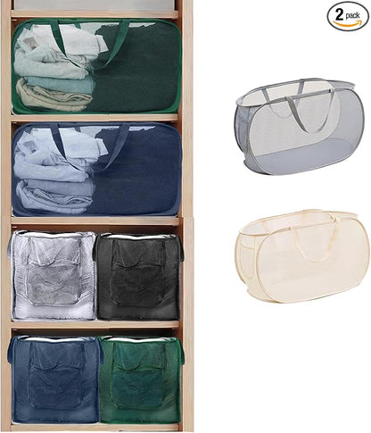 2 Pack Closet Storage Bins, Storage Containers for Closets, Fabric Closet Bins for StorageDecorative ,Collapsible Baskets for Organizing Clothes Toy Nursery (Beige/Gray)