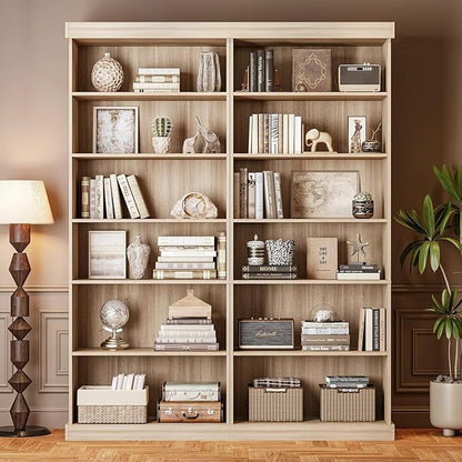 70.8" Tall Brown Bookshelf, Farmhouse Modular Bookcase with 6-Tier Adjustable Shelves, Large Storage Cabinet for Home Office, Living Room, Set of 2