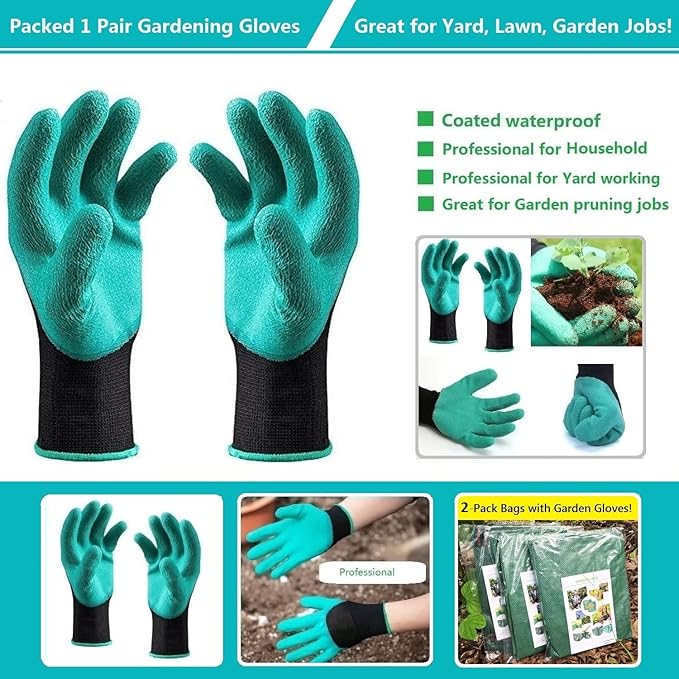 Standard 2-Pack 16 Gallon Yard Lawn Garden Bags (D18, H15 inch) with Gardening Gloves, Yard Waste Bags,Patio Debris Container,Camping Trash Bin,Recycling Bag,Laundry Bin,Lawn Weeds,Leaf Bags 4 handles