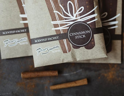 Simplicity Scents Cinnamon Sticks Scented Sachets Pack of 3, Fall & Winter - Long-Lasting Scented Bags, Home Fragrance, Air Freshener & Deodorizer for Closet, Room, Drawer, or Cars, Made in The USA