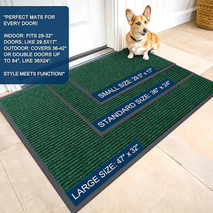 OLANLY Front Door Mat Indoor Outdoor Entrance, Waterproof Heavy Duty Doormat, Fade Resistant, Low Profile, Easy Clean Patio Porch Welcome Floor Mats for Entry, 59x23, Green