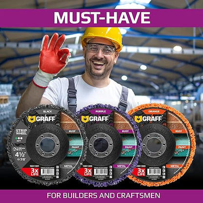 4.5 Inch Paint Stripping Disc - Rust Remover Wheel, Abrasive Discs Rust, Oxidation, Paint Remover Stripper Discs - Medium Strip Discs 4 1/2 for Angle Grinder GRAFF 10 Packs (7/8" Arbor)