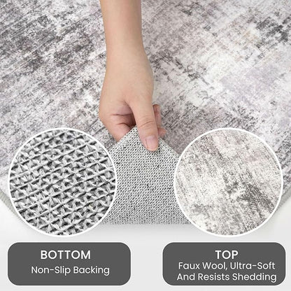 IOHOUZE Abstract Runner Rug 3x10 Ft Washable Runners for Hallways, Non Slip Kitchen Runner Printed Faux Wool Entryway Runner Indoor, Modern Abstract Floor Carpet for Hall Bedroom, Grey Beige