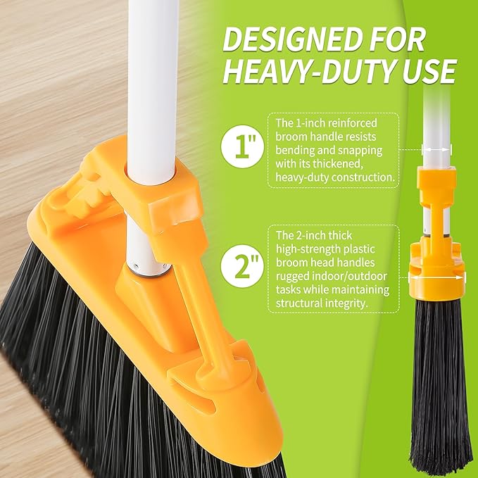 Outdoor Broom with 54'' Long Handle, Heavy Duty Broom for Sweeping Patio, Garden, Lobby, Sidewalks, Perfect for Home Kitchen Room Office Floor