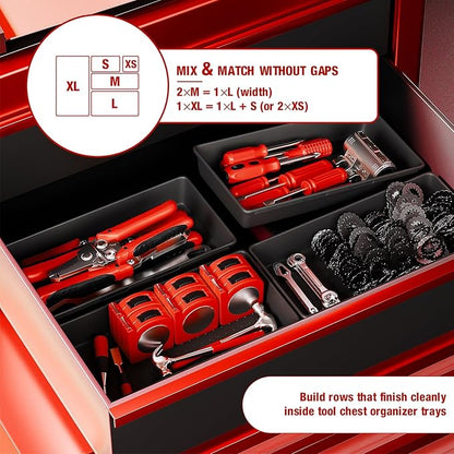 【48PCS & 5 Sizes】Tool Box Organizer Tray, Toolbox Drawer Organizer with Non-Slip Pads, Desk Drawer Divider Set, Fits Rolling Tool Chest Cabinet for Garage & Workbench