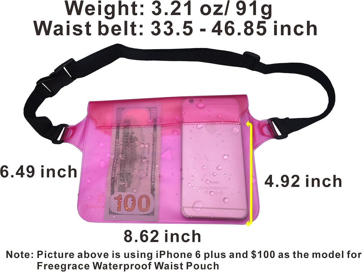 Freegrace Waterproof Pouches with Waist Strap / Pouch Case Bundle Set- Keep Your Phone & Valuables Dry and Safe - Waterproof Dry Bags for Boating Swimming Snorkeling Kayaking Beach Water Parks Pool