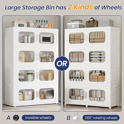 200GAL Extra Large Storage Bins with Lid, 800QT Storage Bins with Wheels, Folding Closet Organizer, Stackable Collapsible Plastic Storage Containers for Home, Office, Dorm, 4Pack White
