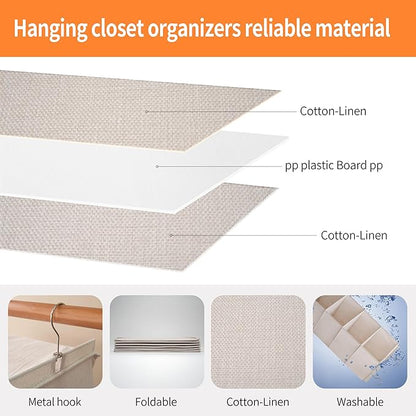 Large Hanging Sweater Organizer for Closet,Collapsible 6-Shelf Hanging Closet Shelves with Drawers, Washable (Beige -5 Shelf-2 d)