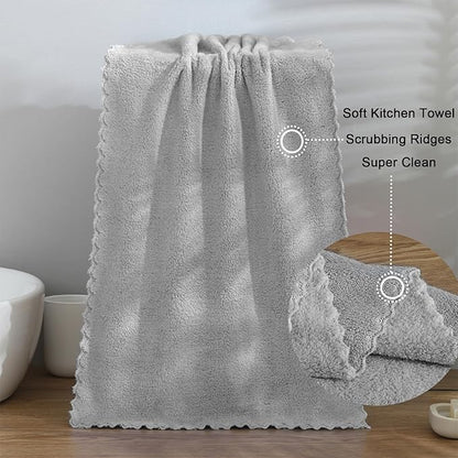 kimteny Kitchen Cloth Dish Towels, 13x28 Inches Premium Dishcloths, Super Absorbent Coral Velvet Microfiber Cleaning Cloths, Fast Drying Rags for Washing Dishes (13x28-6 Pack, Grey)