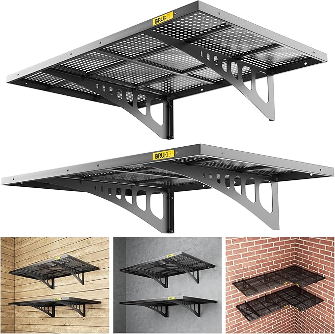 2Pack 2x3ft Adjustable Metal Garage Wall Shelving Heavy Duty Garage Storage Shelf Wall Mounted Black