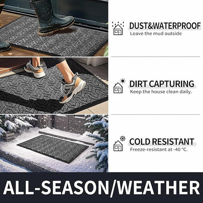 Yimobra Front Door Mat Outside Entrance 29.5x17, Waterproof Heavy Duty Outdoor Mats for Front Door, Non Slip Rubber Entry Mat for Garage Patio, Black Grey