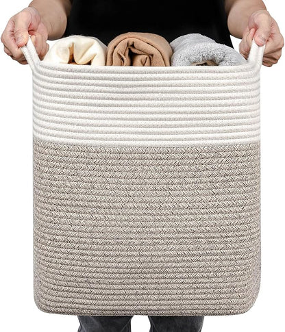 Medium and Large Woven Basket//With Handle, Used for Toys and Fabric Storage Basket used for Storing xl Storage Box, Decorative Storage Box Room (14L*15.7H WWhite Brown, 14L*10W*15.7H)
