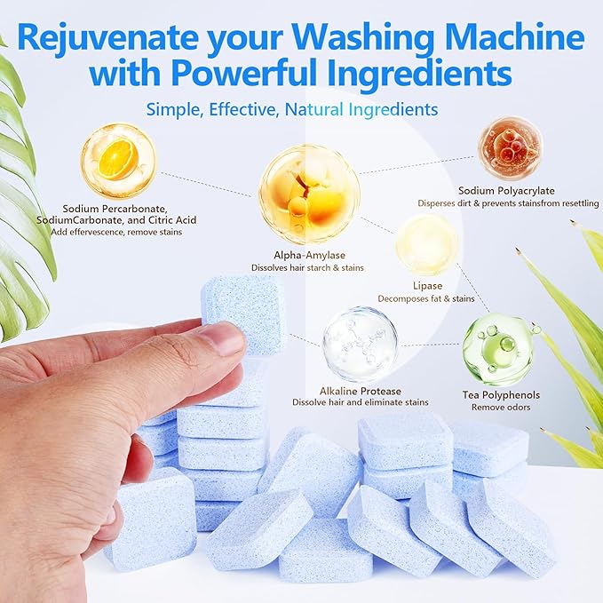 36Pack Washing Machine Cleaner Tablets-18 Month Supply,Washer Machine Cleaner Formulated For Pet Owners,Easy Pet Hair Remover for Laundry,Compatible with HE, Top & Front Load Washer.Septic Safe