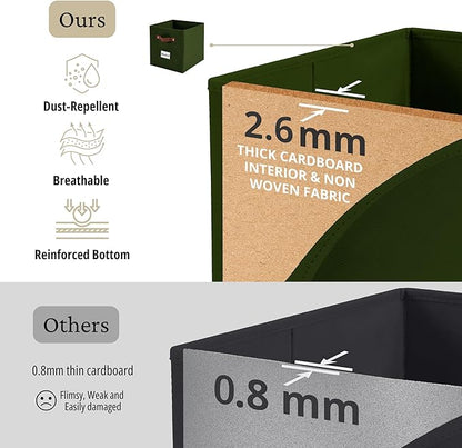DECOMOMO Storage Bins, Cube Storage Bin with Labels, Fabric Storage Cubes for Shelves (10.5" x 11" / 6pcs, Olive Green)