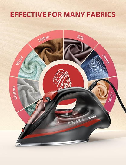 Irons Steamer for Clothes, Non-Stick Ceramic Soleplate, 500 Microsteam Holes, Powerful Steam Iron, Lightweight, Auto shutoff, Self-Cleaning, 12.31oz Water Tank Ironing Clothes for All Fabrics