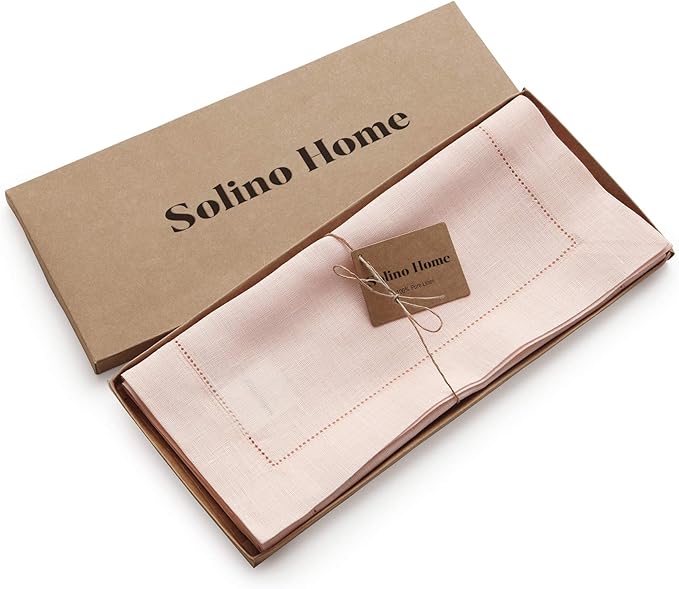 Solino Home Linen Pink Table Runner 108 Inches Long - 100% Pure Linen 14 x 108 Inch Table Runner for Christmas - Classic Hemstitch