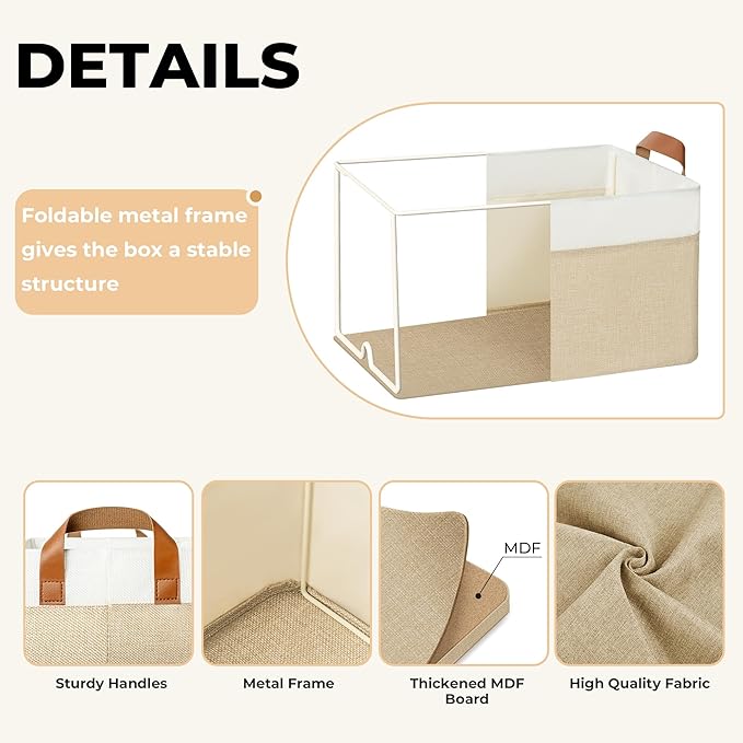 GRANNY SAYS Storage Baskets for Shelves, Closet Organizer Bins, Clothes Storage Bins with Metal Frame, Large Baskets for Organizing and Storage, Collapsible, Khaki, 2-Pack