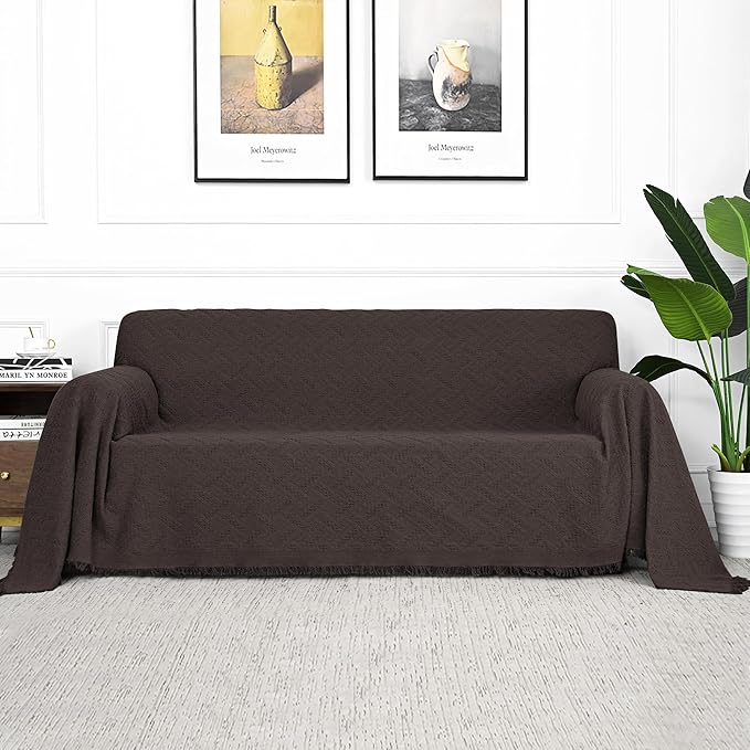 MYSKY HOME Chocolate Sofa Covers for 3 Cushion Couch Geometrical Couch Cover Living Room Sofa Throws Sofa Slipcovers for Pets, Kids (XX-Large, 91" x 134", Chocolate)