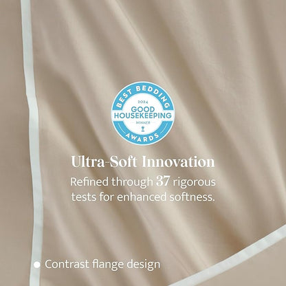 Double Stitch Cotton Tencel Duvet Cover - King Size Comforter Cover, Luxury & Soft Eucalyptus Lyocell Bedding Set for Hot Sleepers, Cooling & Breathable, Button Closure, Sandstone Contrast, 106"x90"