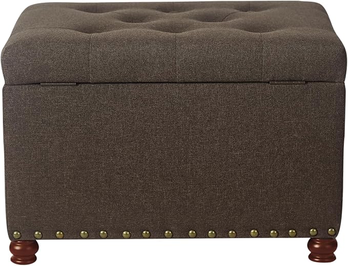 Joveco Storage Ottoman Linen Tufted Bench, Rectangular Footrest Footstool Coffee Table Seat for Living Room Bedroom, Coffee