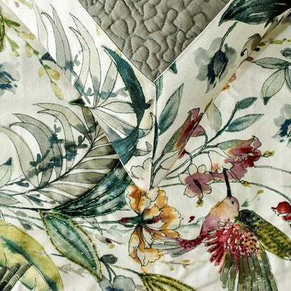 The HomeCentric King Queen Twin Ivory & Multi Designer Twin 53"x18" Bed Runner with Pillow Cover, Bird, Sequins & Beaded Bed Scarf on Cotton Fabric - Exotic Birds