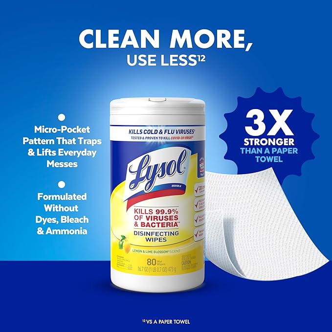 Lysol Disinfectant Wipes Bundle, Dorm Room Essentials, Multi-Surface Cleaning Wipes, For Disinfecting & Cleaning, Lemon & Lime Blossom, Crisp Linen, Mango & Hibiscus, 3x80 ct