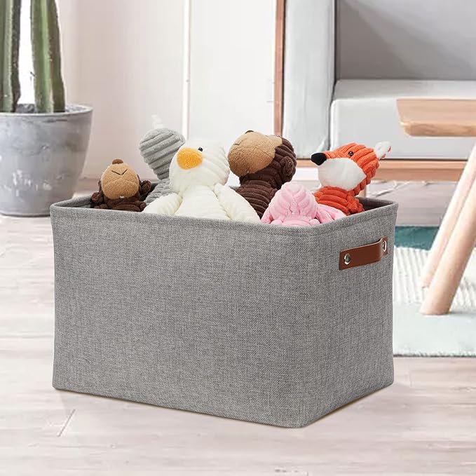 DULLEMELO Storage Baskets Large 16"x12"x12" Tall Rectangular Baskets Fabric Storage Bins for Organizing [1 Pack] Collapsible Linen Shelf Baskets for Clothes, Toys, Closet, Laundry (Grey)