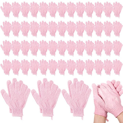 104 Pcs Exfoliating Glove Bulk Shower Gloves with Hanging Loop Exfoliating Body Scrubber Dead Skin Remover for Body Bath Beauty Spa Massage Scrubs Men Women Bathing (Pink)