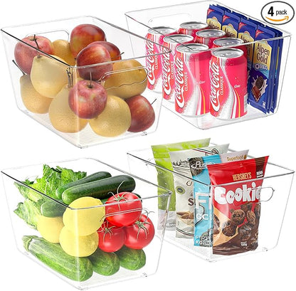 BALEINE Clear Plastic Storage Bins, Pantry Organization, BPA Free Stackable Refrigerator Organizers and Storage with Handles for Kitchen Fridge Cabinet Bathroom (4PK, 11x7.5x6)