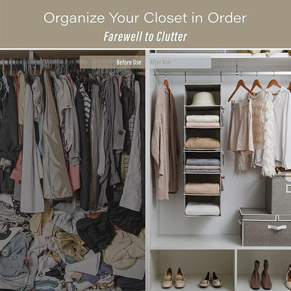 StorageWorks 6-Shelf Closet Organizers, Two 3-Shelf Separable Hanging Shelves for Closet, 12" D x 12" W x 48 ¼"H， Canvas, Gray