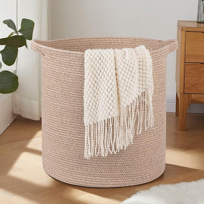 OIAHOMY 80L Laundry Hamper, Storage Basket with Handles, Laundry Basket For Toys, Pillows, Blankets,Clothes-20x18in-Brown