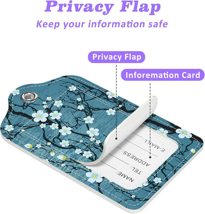Luggage Tags for Suitcase Japanese Cherry Blossom 2 PCS Leather Travel Cruise Luggage Tag with Stainless Steel Loop Name ID Label Privacy Cover for Women Men Travel Bag Labels Set