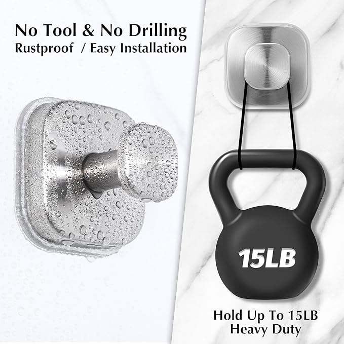 Suction Cup Hooks for Shower - Reusable No-Drill Mounting - Hooks for Towels, Robes & Loofah on Metal, Glass, Mirrors, Tile & Smooth Non-Porous Surfaces (4, Brushed Nickel)