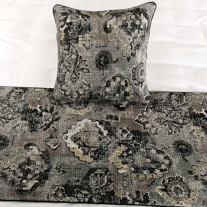 The HomeCentric Decorative Black & Grey CA King 86 x 18 inch Bed Runner with 2 Matching Pillow Cover, Velvet Damask with Tassels Bed Scarf, Abstract Modern - Paved Damask