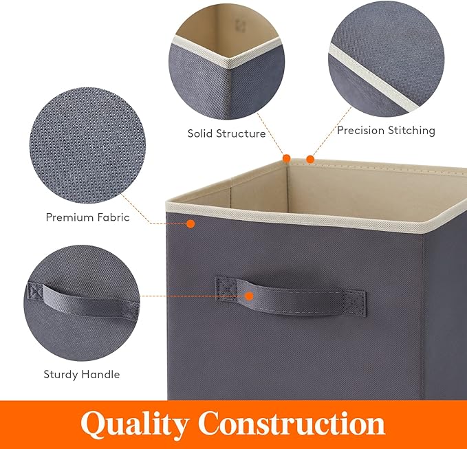Lifewit 13 Inch Cube Storage Bins, Storage Cubes Foldable Medium Decorative Fabric Storage Baskets for Organizing Home Organizers with Handles for Shelves, Closet, Set of 8, 36L Grey