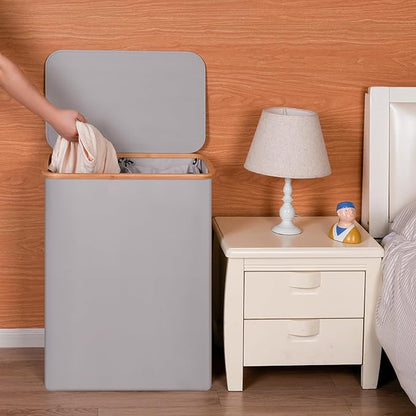 Double Laundry Hamper with Lid, Divided Laundry Hamper with Removable Bags, 2 Section Dirty Clothes Basket with Handles for Bathroom, Bedroom & Laundry Room, 160L Dove Gray