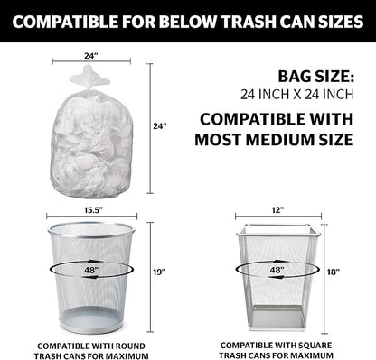Aluf Plastics High Density Trash Bags, 10 Gallon, 1000 Count, 6 Micron (eq), 24" x 24", Clear, for Bathroom, Office, Industrial, Commercial, Janitorial, Municipal, Recycling