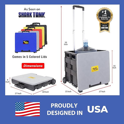 dbest products Quik Cart Collapsible Rolling Crate on Wheels for Teachers Tote Basket 80 lbs Capacity, Made from Heavy Duty Plastic and Used as a Seat, Grey