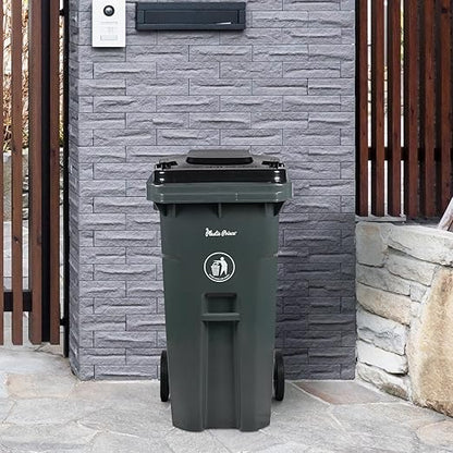 32 Gallon Trash Can Lid Outdoor Trash Can with Lid and Wheels Heavy-Duty Trash Bin for Outside Plastic 32 Gallon Garbage Can Wheeled Gray for Hospitals Restaurants Offices, Pack of 2
