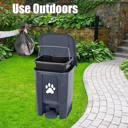 Dog Poop Trash Can Outside with Pooper Scooper, Outdoor Dog Waste Trash Can with Lid Waste Bag Odor Control for Yard Garden, 20L Grey