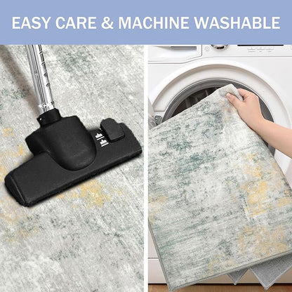IOHOUZE Small Abstract Area Rug 2x3 Ft Entryway Rugs Washable Door Mat Indoor Entrance, Printed Faux Wool Non Slip Floor Carpet for Foyer Front Door Sink, Light Green/Gray/Orange