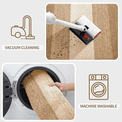 Kitinjoy Indoor Outdoor Door Mat, 71x47 Non-Slip Absorbent Dirt Trapper, Low-Profile Washable Inside Entrance Front Floor Mat, Sturdy Soft Entry Doormats for Entryway, Camel