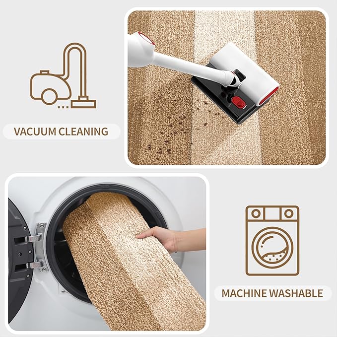 Kitinjoy Indoor Outdoor Door Mat, 59x36 Non-Slip Absorbent Dirt Trapper, Low-Profile Washable Inside Entrance Front Floor Mat, Sturdy Soft Entry Doormats for Entryway, Camel