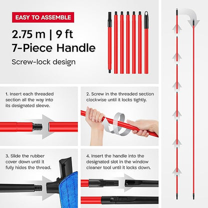 Tyroler Professional Window Squeegee for Home, 12"-110" Long Squeegee for Window Cleaning, 2-in-1 Window Cleaning Squeegee Kit, Indoor & Outdoor Window Cleaner Tool for High Windows & Glass (12"-110")