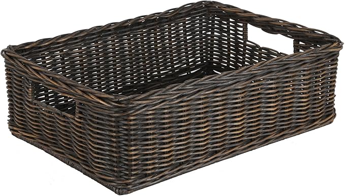 The Basket Lady Under The Bed/Basic Wicker Storage Basket, Medium, 20 in L x 14.5 in W x 6 in H, Antique Walnut Brown