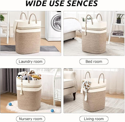 Woven Laundry Basket for Clothes, 100 L Large Rectangle Laundry Hampers, Nursery Storage Basket for Toys, Tall Dirty Clothes Hamper for Bedroom Aesthetic, Bathroom, Laundry Room