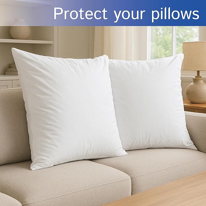 Euro Size Pillow Protectors (Set of 2) - European Square 28x28 Pillow Covers Waterproof Hypoallergenic Dust Proof Zippered Encasement