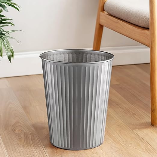 Monarch Abode Pewter Handcrafted Ridge Embossed Metal Wastebasket for Home Office, Decorative Waste Basket, Modern Bathroom Garbage Can, Durable & Decorative Trash Bin, Pewter Trash Can